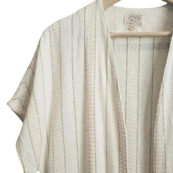 Zonda Nellis Hand-Woven VTG Cardigan Neutral Metallic  ART TO WEAR Slow Fashion - Picture 1 of 17